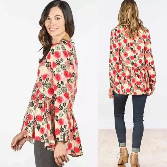 Matilda Jane Tops - Matilda Jane Mistletoe Magic Make Believe Top Size Medium Peplum Long Sleeve